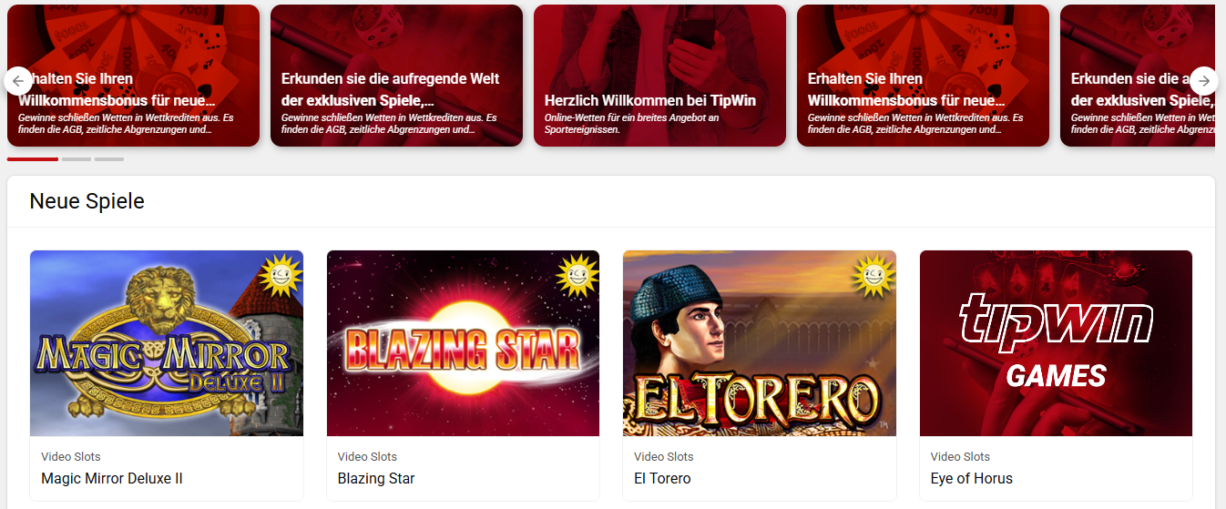 Tipwin – Übersicht der Spiele und verfügbaren Boni